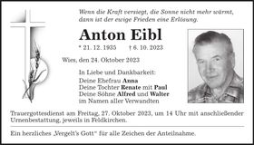 Traueranzeige Anton Eibl