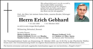 Traueranzeige Erich Gebhard