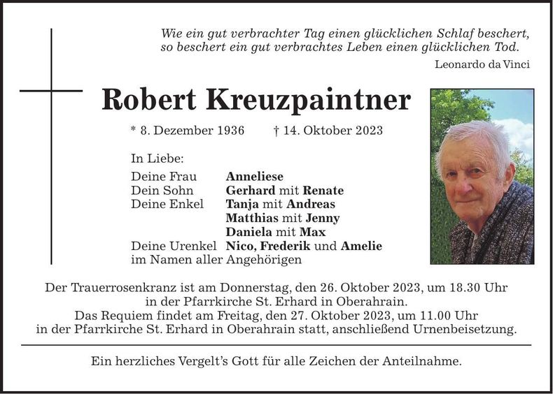 Traueranzeige Robert Kreuzpaintner