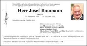 Traueranzeige Josef Baumann
