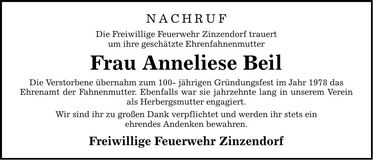 Traueranzeige Anneliese Beil