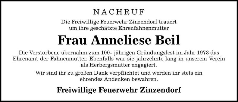 Traueranzeige Anneliese Beil