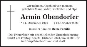 Traueranzeige Armin Obendorfer