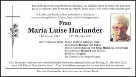Traueranzeige Maria Luise Harlander