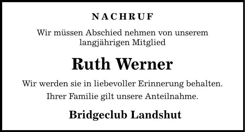 Traueranzeige Ruth Werner