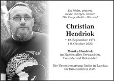 Traueranzeige Christian Hendroik