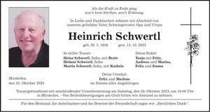 Traueranzeige Heinrich Schwertl