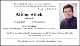 Traueranzeige Alfons Stock