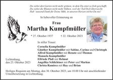 Traueranzeige Martha Kumpfmüller