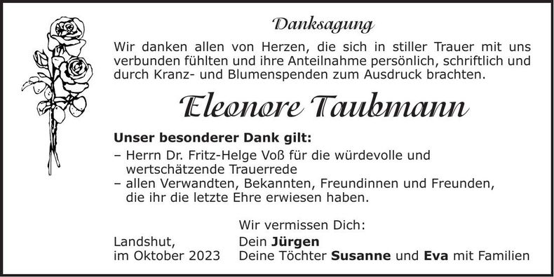 Traueranzeige Eleonore Taubmann