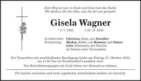 Traueranzeige Gisela Wagner