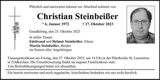 Traueranzeige Christian Steinbeißer
