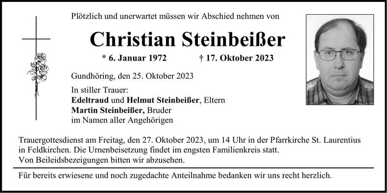 Traueranzeige Christian Steinbeißer
