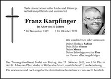 Traueranzeige Franz Karpfinger