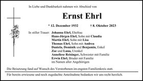 Traueranzeige Ernst Ehrl