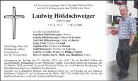 Traueranzeige Ludwig Höfelschweiger