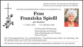 Traueranzeige Franziska Spießl