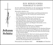 Traueranzeige Johann Schütz