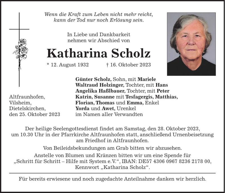 Traueranzeige Katharina Scholz
