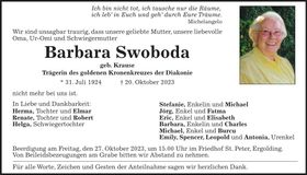 Traueranzeige Barbara Swoboda