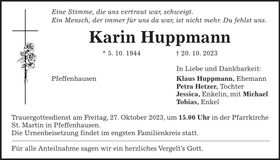 Traueranzeige Karin Huppmann