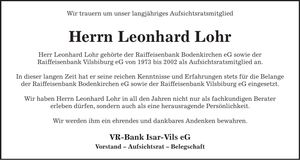 Traueranzeige Leonhard Lohr