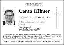 Traueranzeige Centa Hilmer