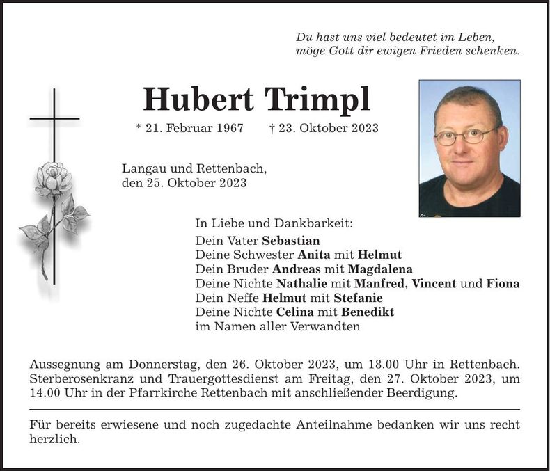 Traueranzeige Hubert Trimpl