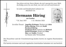 Traueranzeige Hermann Häring