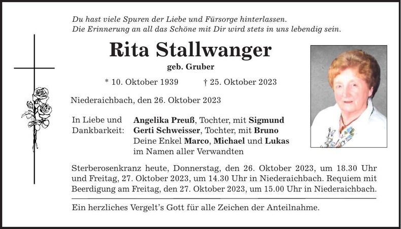 Traueranzeige Rita Stallwanger