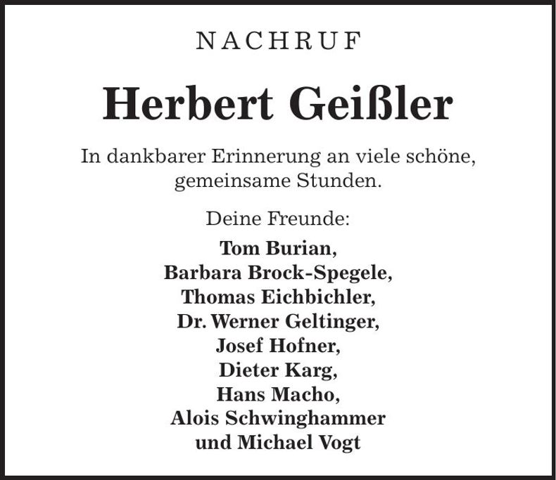 Traueranzeige Herbert Geißler