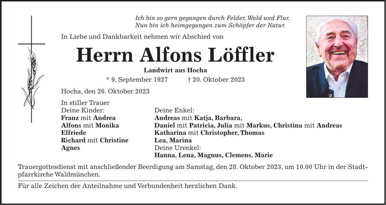 Traueranzeige Alfons Löffler