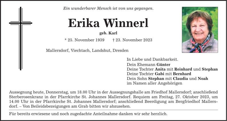 Traueranzeige Erika Winnerl