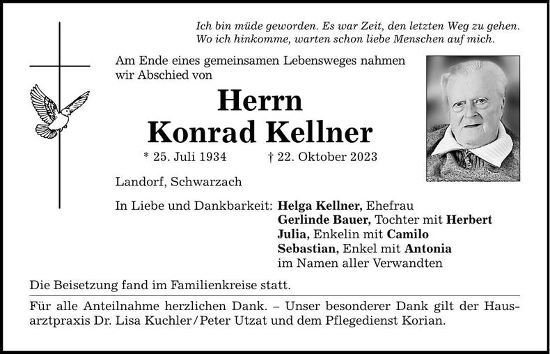 Traueranzeige Konrad Kellner