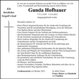 Traueranzeige Gunda Hofbauer