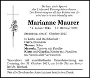 Traueranzeige Marianne Maurer