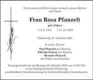 Traueranzeige Rosa Pfanzelt