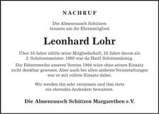 Traueranzeige Leonhard Lohr