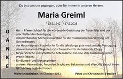 Traueranzeige Maria Greiml