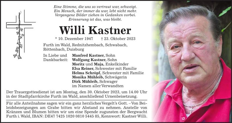 Traueranzeige Willi Kastner