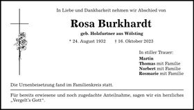 Traueranzeige Rosa Burkhardt