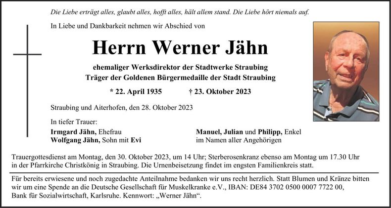 Traueranzeige Werner Jähn