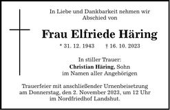 Traueranzeige Elfriede Häring