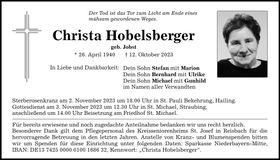 Traueranzeige Christa Hobelsberger