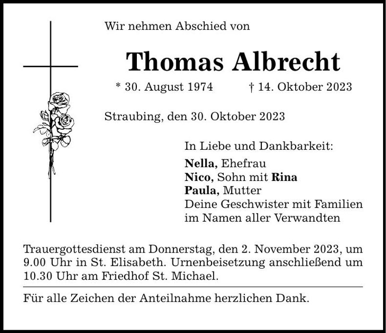 Traueranzeige Thomas Albrecht