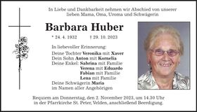 Traueranzeige Barbara Huber