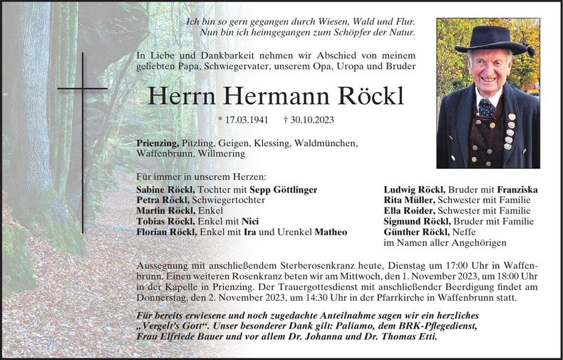 Traueranzeige Hermann Röckl
