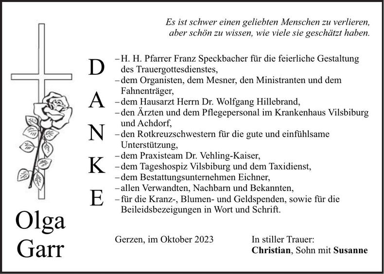 Traueranzeige Olga Garr