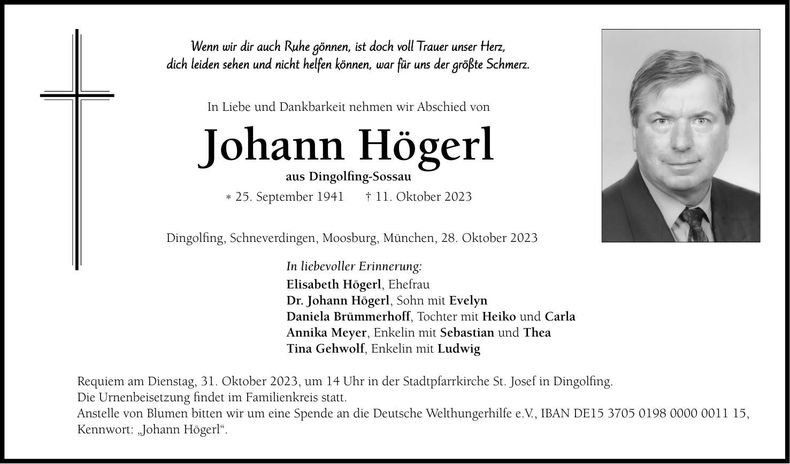 Traueranzeige Johann Högerl