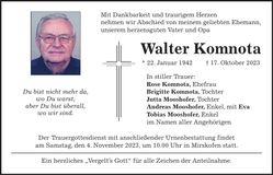 Traueranzeige Walter Komnota